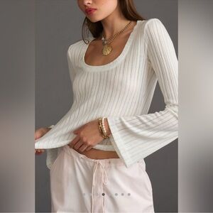 Anthropologie Pointelle Flare-Sleeve Top size Medium